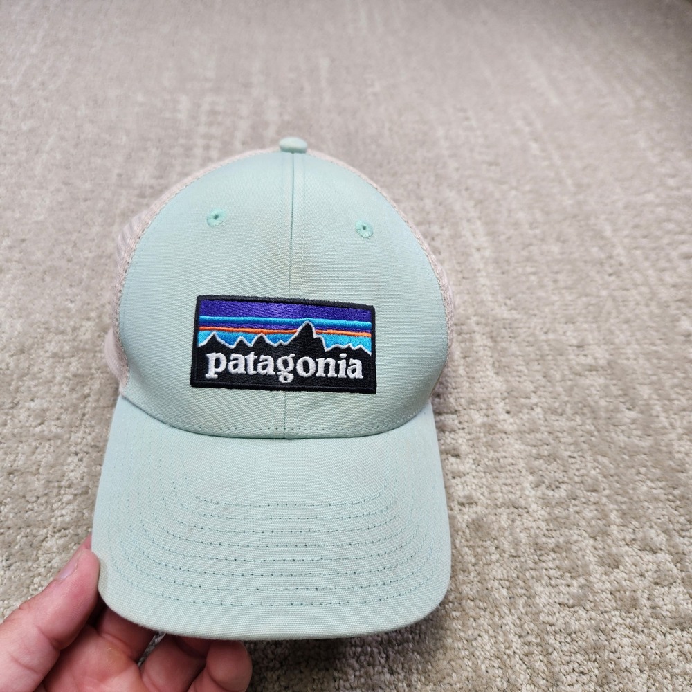 Patagonia P-6 Logo LoPro Trucker Hat Sage Green Tan Mesh Snapback STY38283